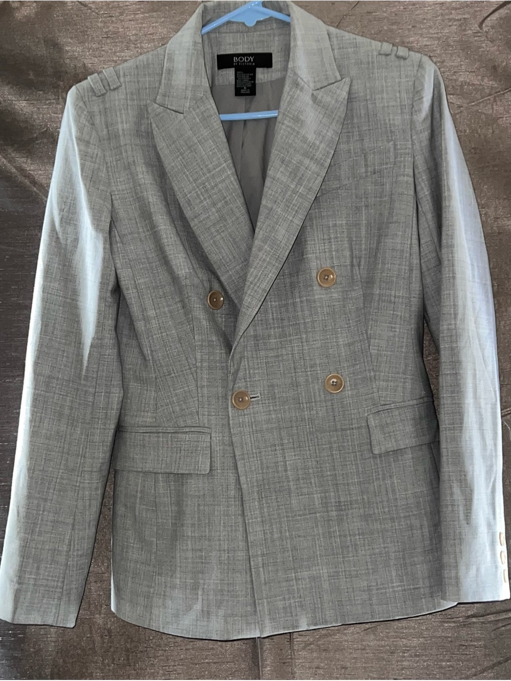 BODY by Victoria Secret Gray Plaid Double Breasted Blazer Size M